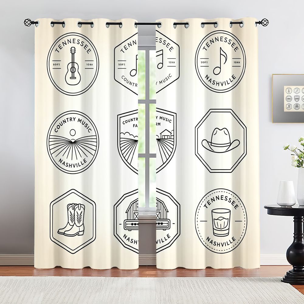 Home Decor Curtain - Tennessee Country Music Theme Curtains, Nashville