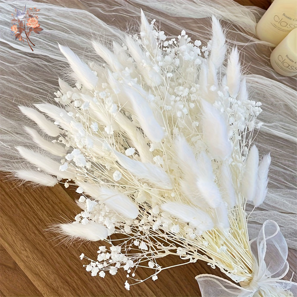 Dried Flower Bouquet - 54Pcs White Dried Flower Bridal Mariage