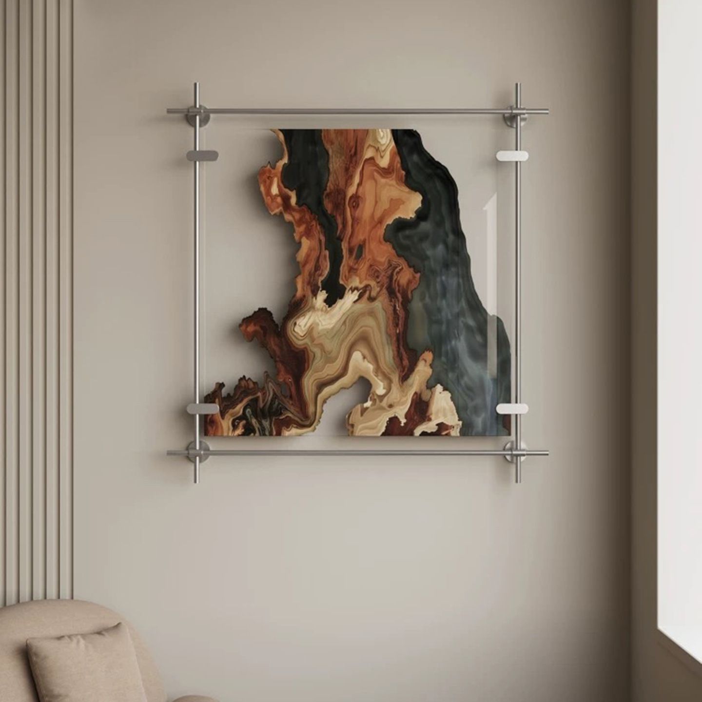 Abstract Oil Painting - Acrylic installation painting metal rod sofa