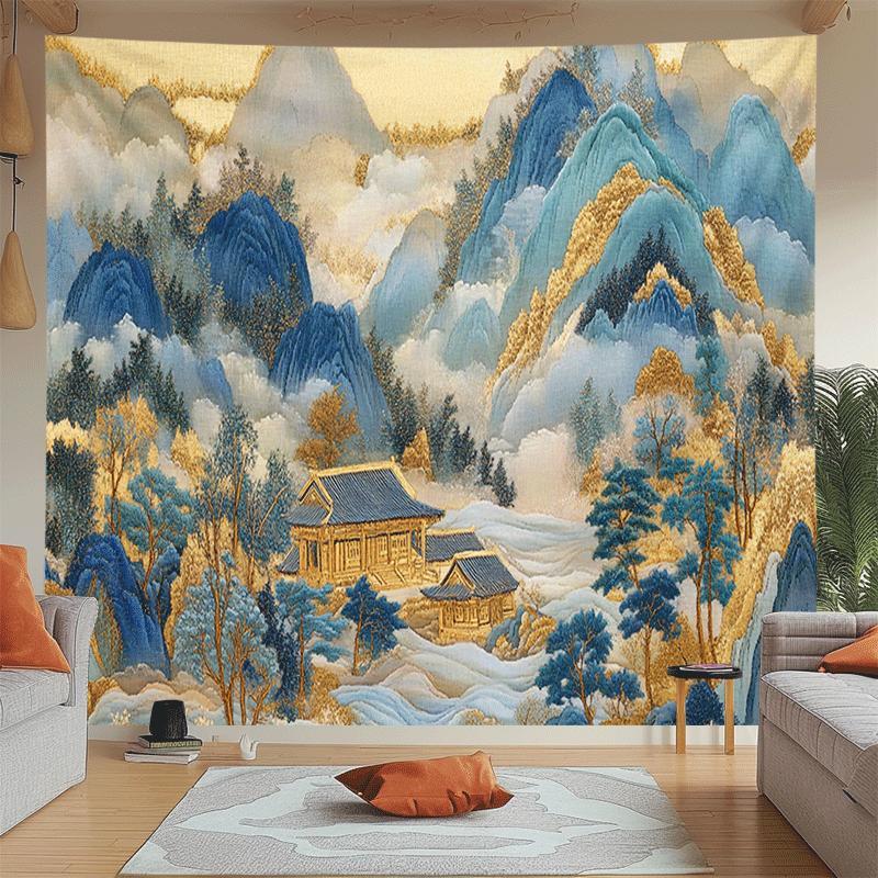Home Decor Under 100 - Vintage Chinese Landscape Tapestry Wall Hanging