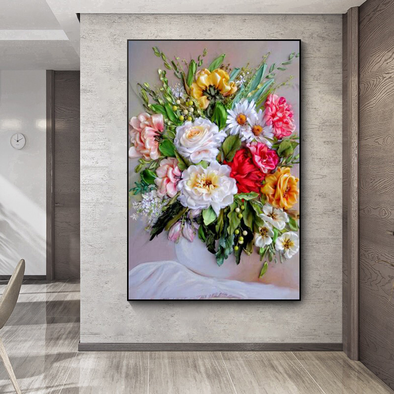 Home Decor Vase - Canvas Painting Flowers Print Poster Bouquet