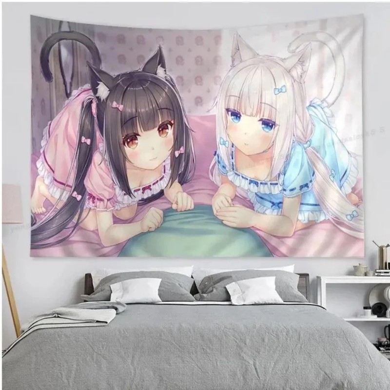 Home Decor Under 100 - VIKAMA Cat Girl Anime Tapestry Sweet