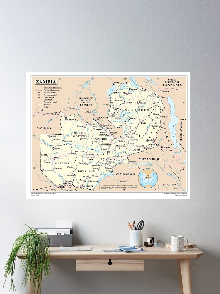 Zambia Map, Print Art Canvas P - Home Decor Zambia recension och pris