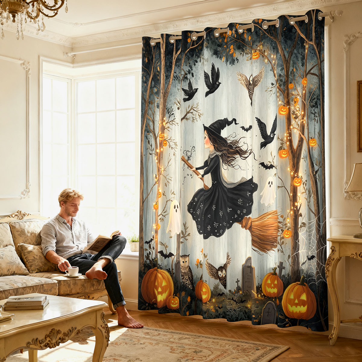 1PC Halloween Witch Pumpkin Gh - Home Decor Curtain recension och pris