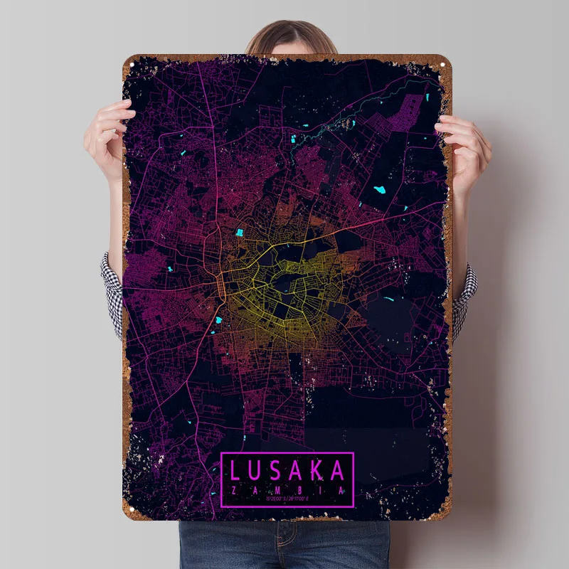 Lusaka City Map Zambia Neon Po - Home Decor Zambia recension och pris