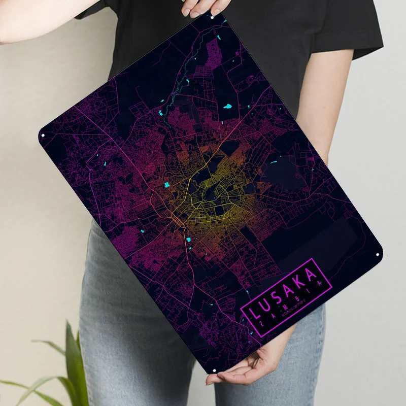 Lusaka City Map Zambia Neon Po - Home Decor Zambia recension och pris