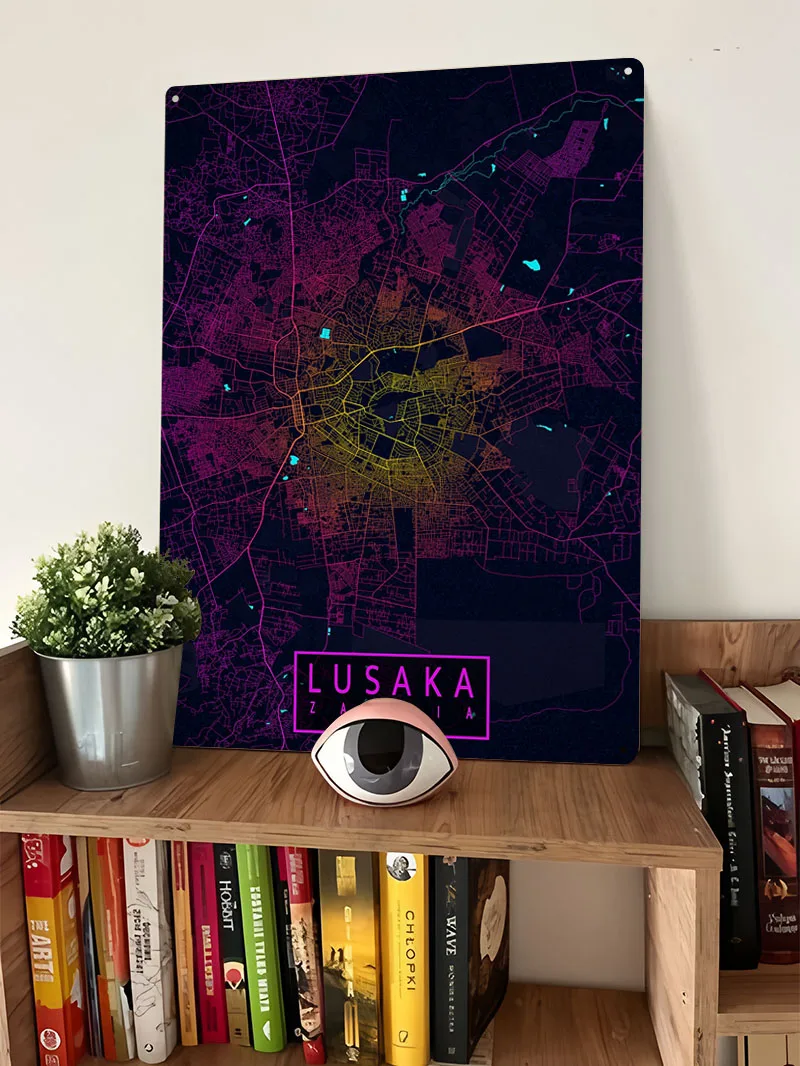 Lusaka City Map Zambia Neon Po - Home Decor Zambia recension och pris